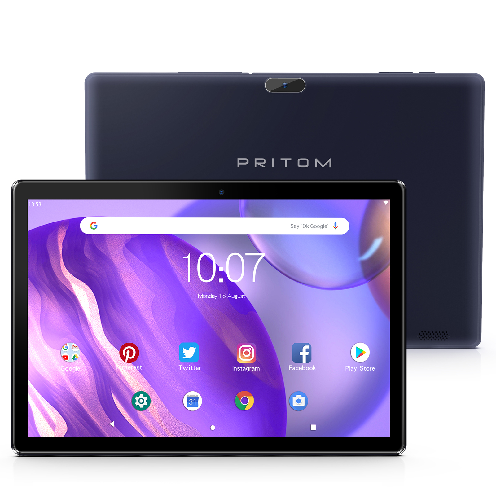 Pritom แท็บเล็ต 10 นิ้ว - แท็บเล็ต Android พร้อมแรม 2GB, รอม 64GB, ขยายได้ 512GB, Quad-Core, หน้าจอ HD IPS, กล้องคู่ 2.0 MP + 8.0 MP, WiFi, บลูทูธ, แบตเตอรี่ 6000mAh