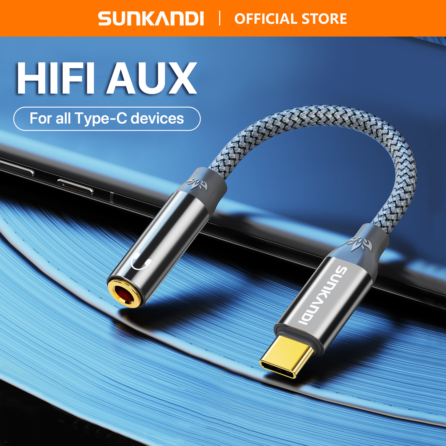 Sunkandi อะแดปเตอร์แจ็คหูฟัง USB Type C เป็นตัวเมีย 3.5 มม. 0.12 ม. สีเทา