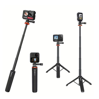 ขาตั้งกล้องเซลฟี่แบบขยายได้ VRIG TP-08 สำหรับ Insta360 X3 อุปกรณ์เสริม GoPro สำหรับ GoPro Max Hero 10 9 8 7 6 5 4, DJI Osmo Action, Insta 360 One R และกล้องแอคชั่นอื่นๆ (20.1'') สีดำ