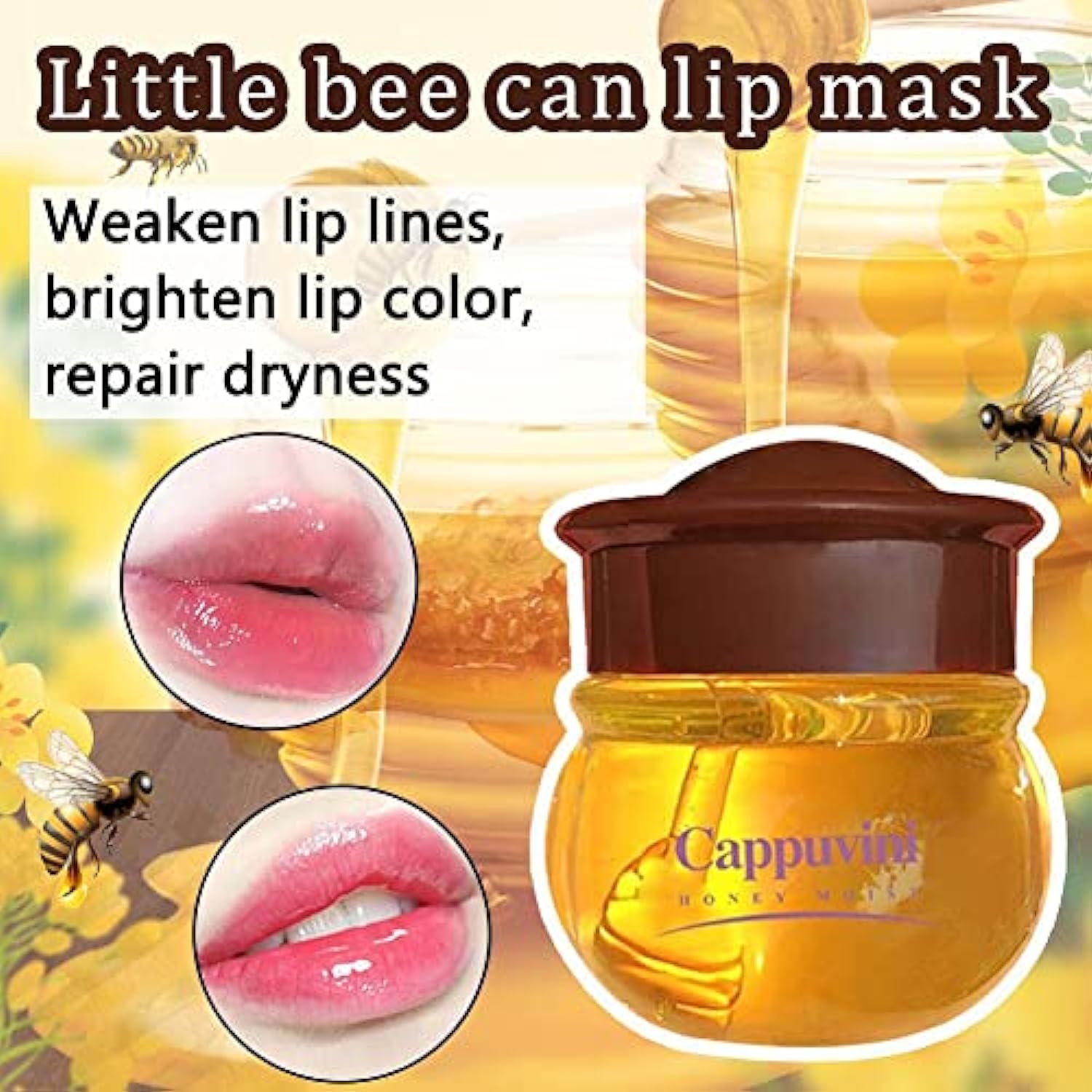 Honey Pot Lip Mask, Moisturizing and Repairing Lip Sleeping Mask, Repair The Lip Color Fade Lip Lines Hydrating Prevention Dry,Sleeping Lip Mask Lip Oil Honey Lip Balm, Halloween