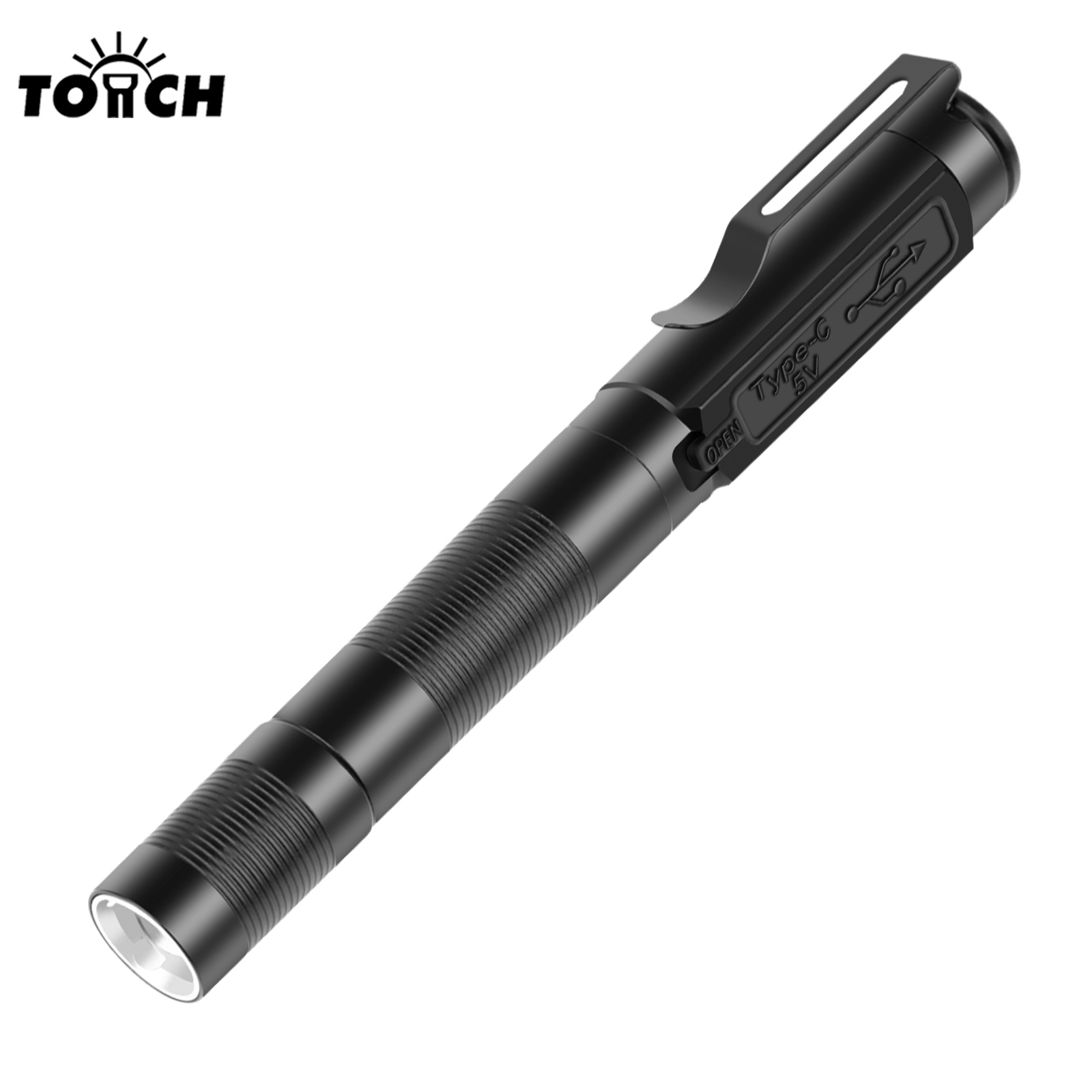 ไฟฉาย LED ปากกาขนาดเล็ก ชาร์จผ่าน USB ไฟแรง ทำจากอลูมิเนียมอัลลอย พกพาสะดวก พร้อมคลิปหนีบ