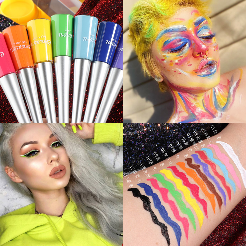 CMAADU ซีเอ็มเอดู 17สีทนทานเคลือบความเร็วแห้งอายไลเนอร์ของเหลวกันน้ําป้องกันเหงื่อไม่รอยเปื้อนดินสออายไลเนอร์สีขาวสีดําสีน้ําตาลสีเหลืองสีฟ้าและตัวเลือกอ