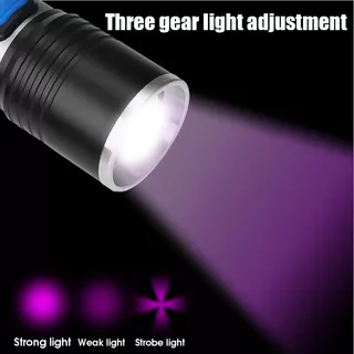 ไฟฉาย LED 395nm UV 3 โหมดซูมชาร์จกันน้ํา Pet Stain Finder สีดํา