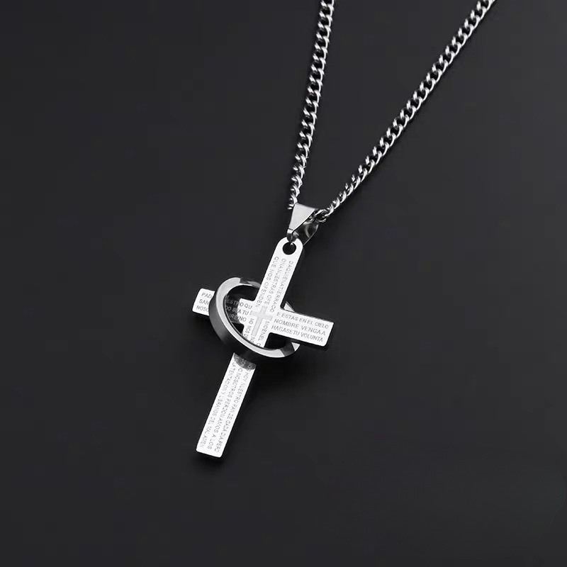 อินเทรนด์ Dark Grey Alloy Cross สร้อยคอสําหรับผู้ชายผู้หญิง Minimalist Lucky จี้แฟชั่นเครื่องประดับของขวัญ