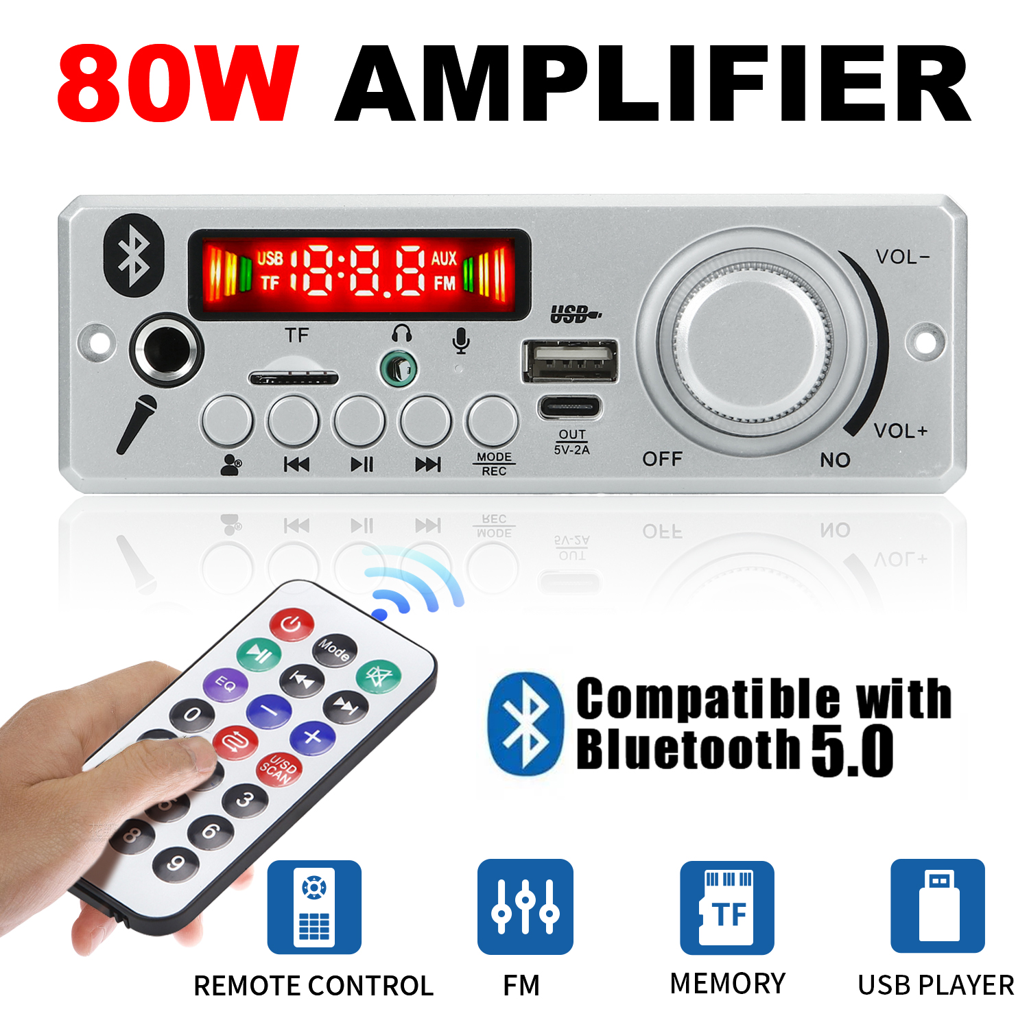 บอร์ดถอดรหัสเครื่องขยายเสียง MP3 40W 80W ไมโครโฟน 6.5 มม. 12V เครื่องเล่น MP3 บลูทูธ 5.0 วิทยุ FM TF AUX USB แฮนด์ฟรี สําหรับรถยนต์