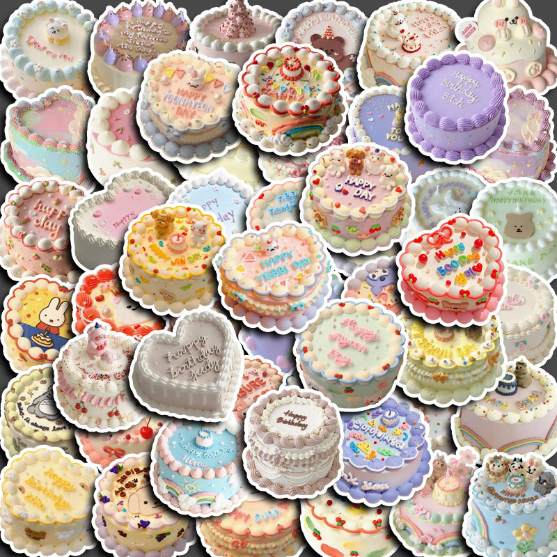 สติกเกอร์ ลายเค้กวันเกิดน่ารัก สําหรับตกแต่งสมุดภาพ เครื่องเขียน Diy จํานวน 50 ชิ้น