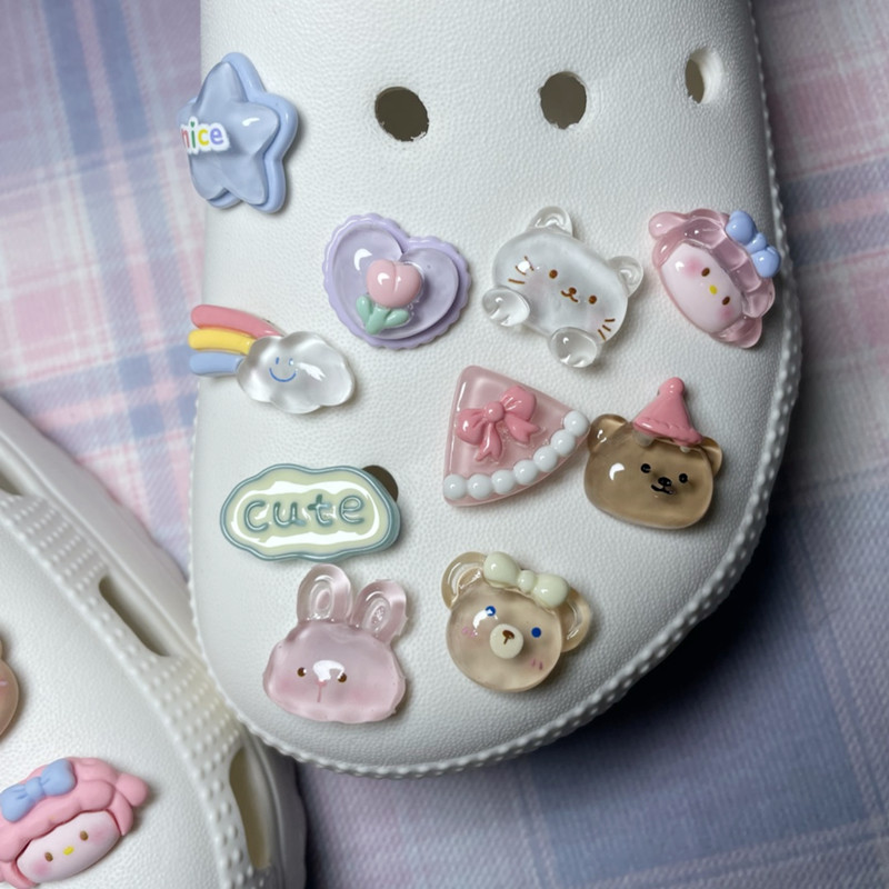 10 ชิ้นชุด Charms เค้กโปร่งใส Cube Rainbow Cloud แฟชั่นอุปกรณ์เสริมสําหรับรองเท้า