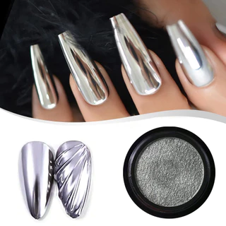 1 PC Chrome เล็บผงกระจก Glitter Effect Highly Pigmented ฝุ่น Metallic เล็บผง Chrome ฟองน้ํา Applicators