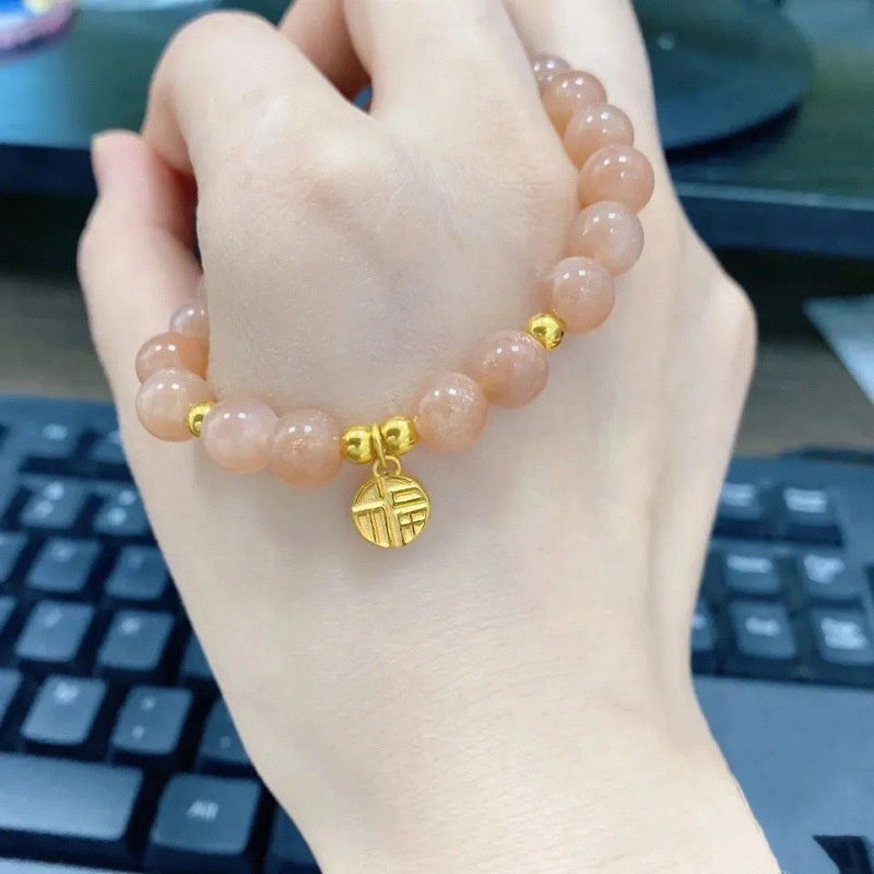สร้อยข้อมือ จี้หินนําโชค ทรงกลม ลายหัวใจ ดอกพีช สไตล์เจ้าหญิง แฟชั่นแฟรี่ สําหรับผู้หญิง