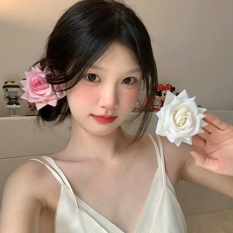 กิ๊บติดผม รูปดอกกุหลาบ สีแดง สไตล์เรโทร เครื่องประดับ สําหรับผู้หญิง จํานวน 1 ชิ้น