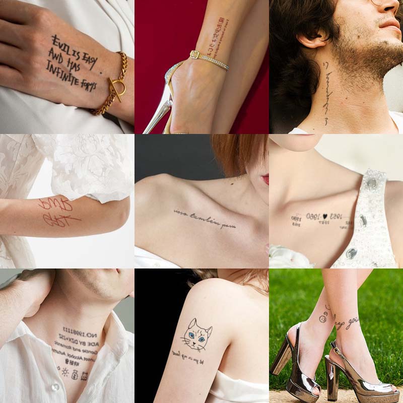 สติกเกอร์รอยสักชั่วคราว กันน้ํา ติดทนนาน ลายภาษาอังกฤษ เรียบง่าย สําหรับผู้หญิง 62 ชิ้น