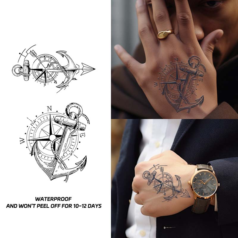Anchor Rudder สติกเกอร์รอยสักชั่วคราว กันน้ํา ติดทนนาน กึ่งถาวร สําหรับผู้ชาย และผู้หญิง