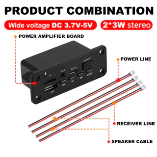 Mini 2x3W บลูทูธ 5.0 เครื่องขยายเสียง DC 3.7V-5V พร้อมรีโมทและจอแสดงผล, Ultra-Low แรงดันไฟฟ้าโมดูลรับสัญญาณเสียงสําหรับ DIY ลําโพงแบบพกพา