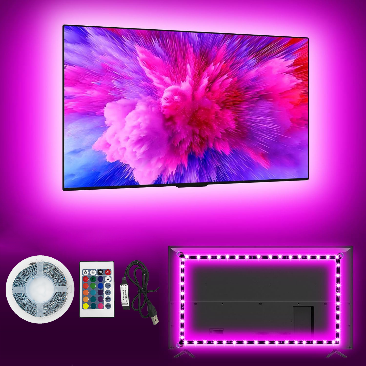 สายไฟแบ็คไลท์ Led RGB 9.8 ฟุต 24 คีย์ สําหรับทีวี 32-43 นิ้ว