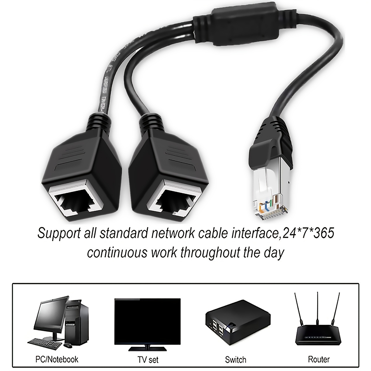 Rj45 อะแดปเตอร์เชื่อมต่อเครือข่ายอีเธอร์เน็ต 1 เป็น 2 พอร์ต RJ45 1 ตัวผู้ เป็น 2 ตัวเมีย LAN สําหรับ Super Cat5 Cat5e Cat6 Cat7 LAN