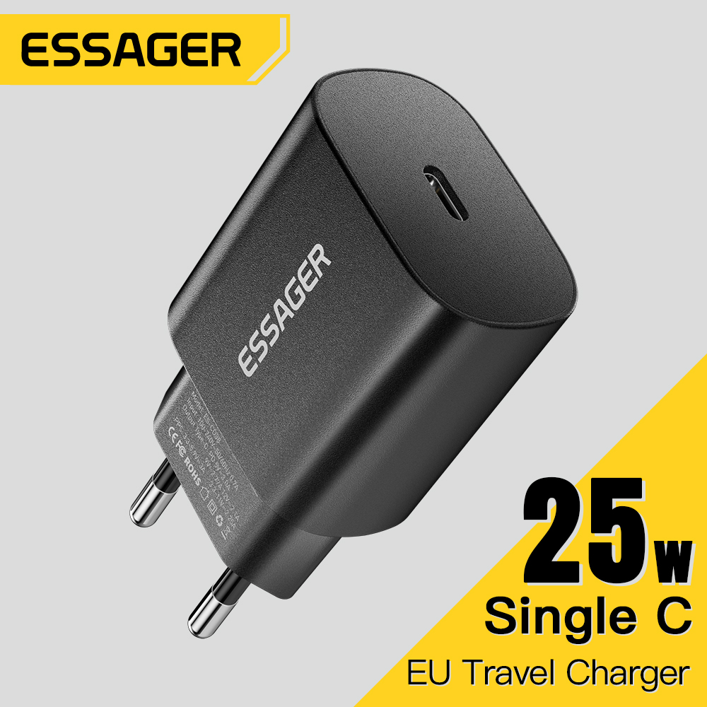 ESSAGER ที่ชาร์จโทรศัพท์ USB C 25W รองรับการชาร์จเร็ว PD Type C แบบพกพา สําหรับ iPhone 15 14 13 Pro Max Samsung S22 แท็บเล็ต