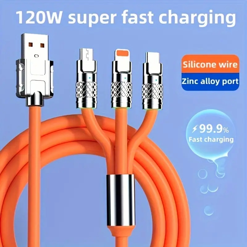 สายชาร์จ 120w/3 in 1 ชาร์จเร็วหนึ่งสําหรับสามสายเคเบิลข้อมูลเหมาะสําหรับ type-c micro Step โดย Step oppo Redmi iPh Car Charger