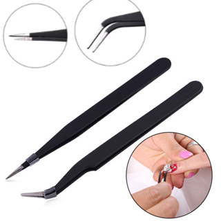 แหนบสแตนเลสป้องกันไฟฟ้าสถิตย์โค้ง/ตรงสีดําสําหรับเล็บ Rhines…