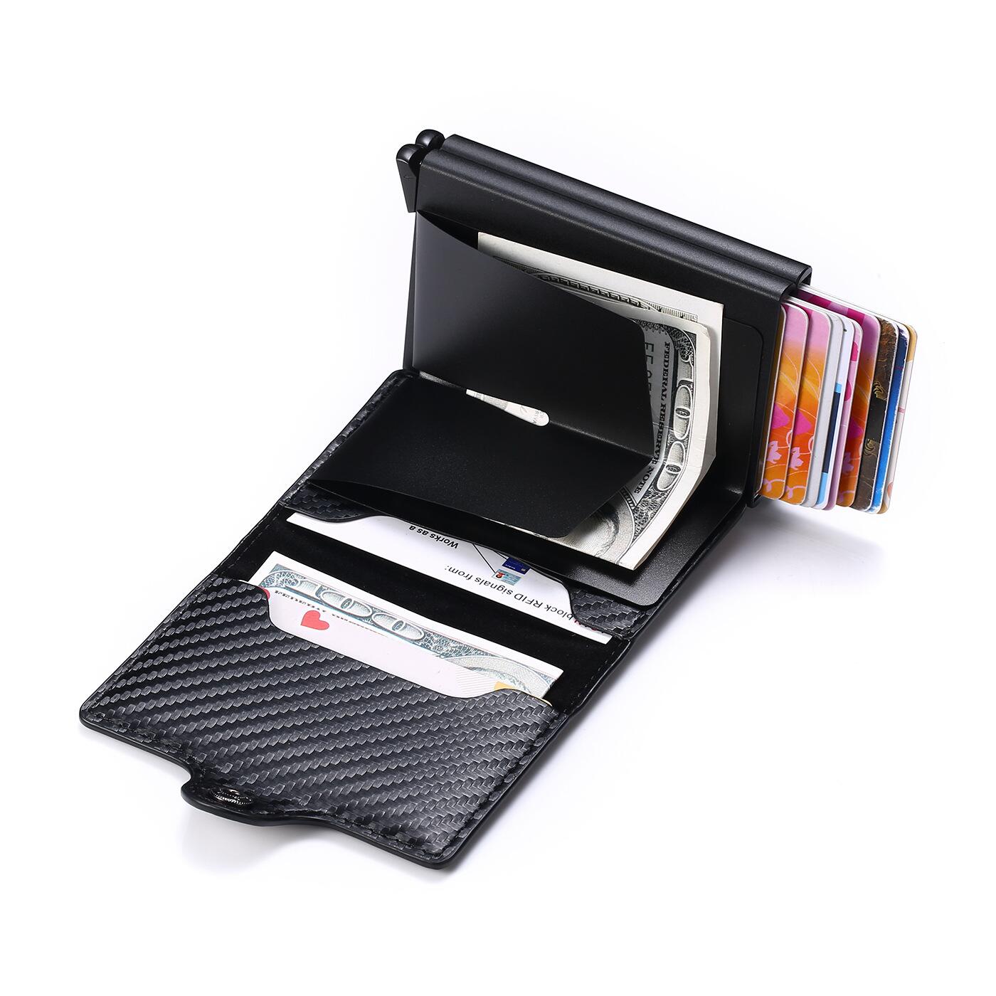 กระเป๋าสตางค์ปิดกั้น RFID Trifold | ที่ใส่บัตรหนัง PU และอะลูมิเนียมคุณภาพสูงสําหรับผู้ชาย | กระเป๋าเงินมินิมอล