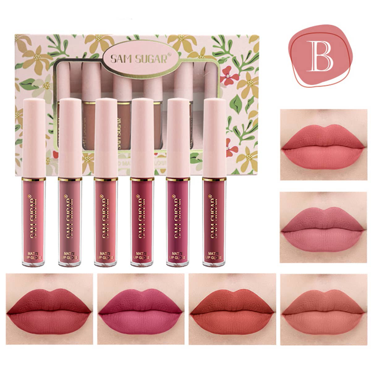 ชุดลิปกลอส เนื้อแมตต์ กันน้ํา ไม่ติดแก้ว สีนู้ด สีชมพู จํานวน 6 ชิ้น