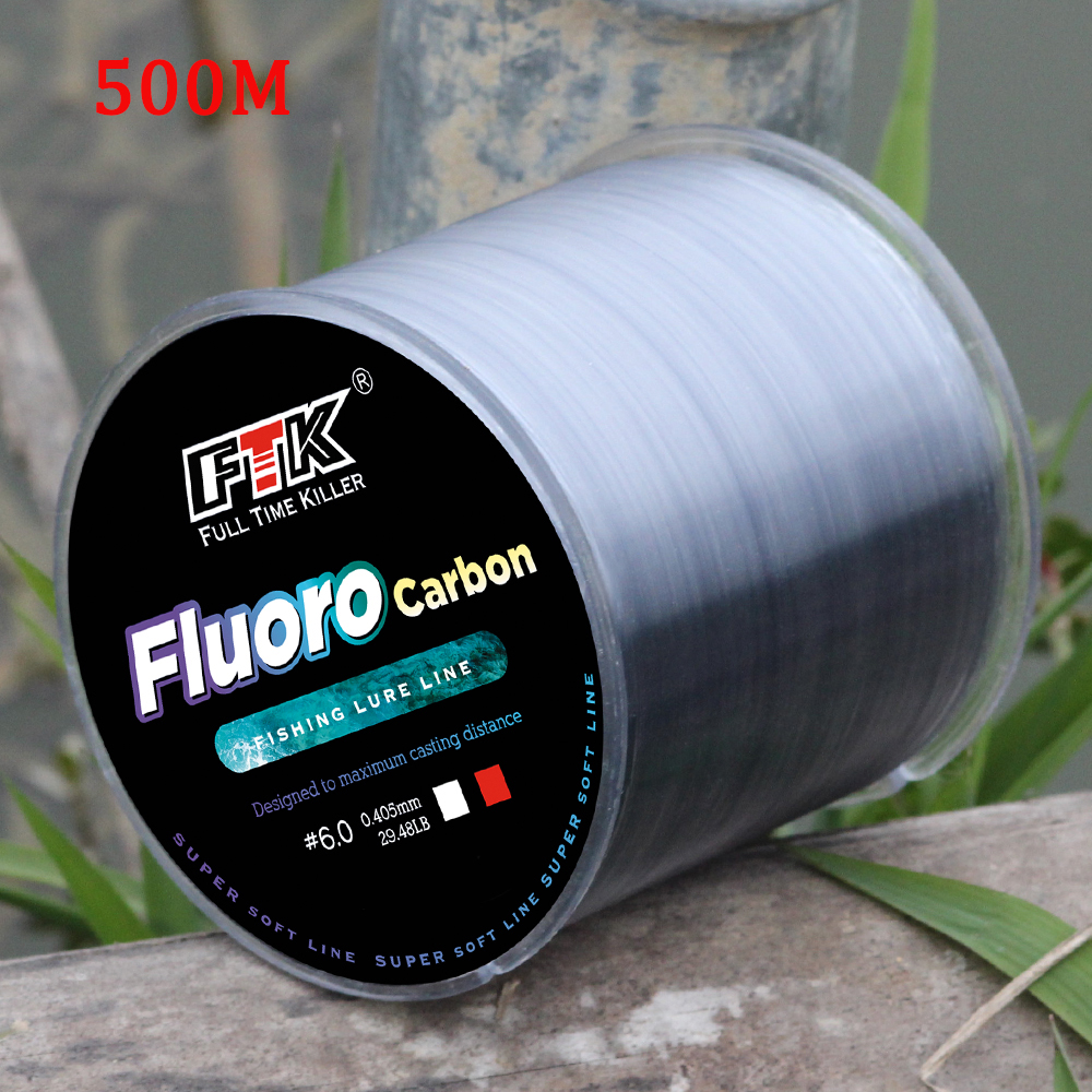 Ftk สายเชือกไนล่อน เคลือบคาร์บอนไฟเบอร์ สีเทา สําหรับตกปลาคาร์พ 500 เมตร
