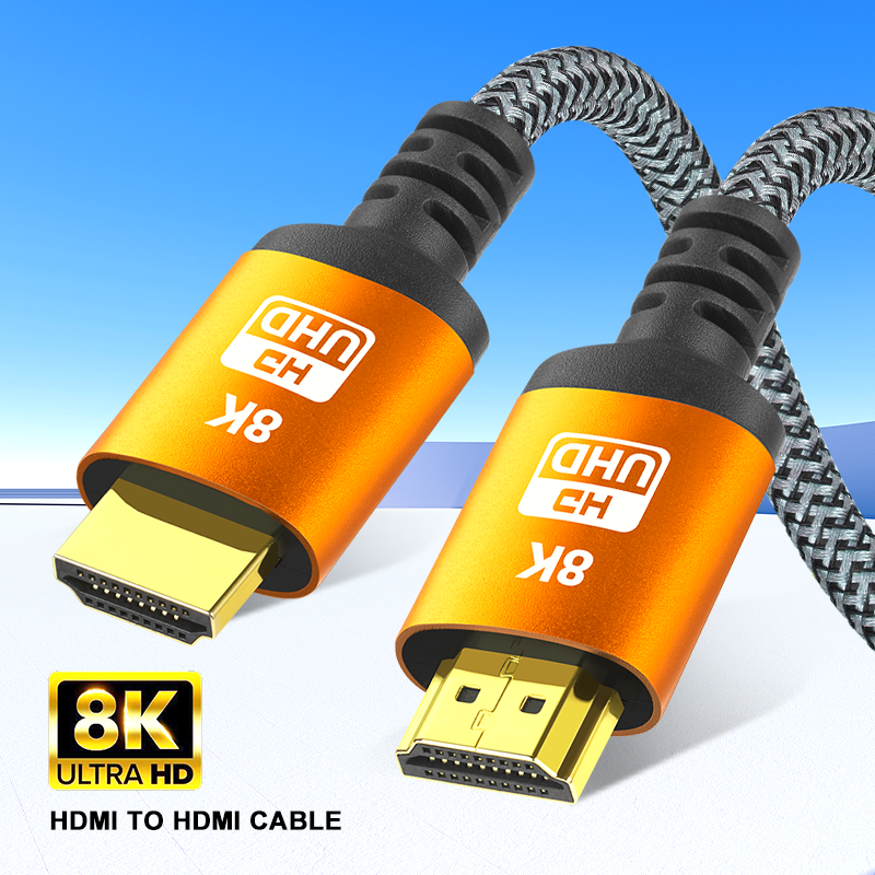 สาย HDMI ความเร็วสูง พร้อมอีเธอร์เน็ต สาย HDMI เปลือกอลูมิเนียม สายถัก HDMI สาย HDMI 2.1 ความเร็วสูง 8K60Hz 3D เข้ากันได้กับ PS5, PS4, UHD TV และ PC
