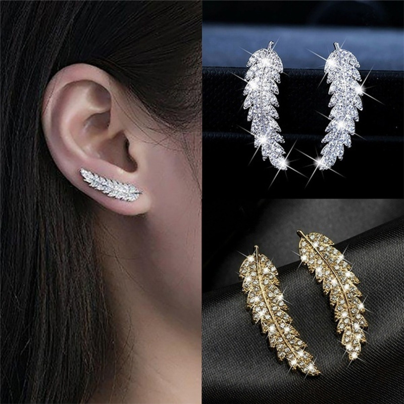 Shining Feather Zircon ต ่ างหูหรูหรา Niche Design 2024 สไตล ์ ใหม ่ ชุดอุปกรณ ์ เสริมต ่ างหู