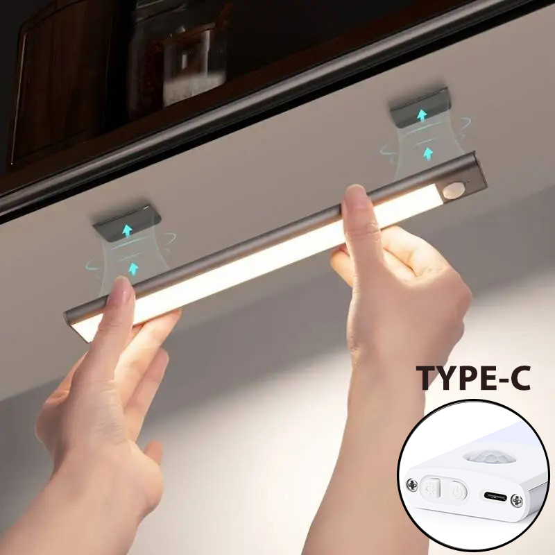 60 ซม.สมาร์ท 3 สี Slim Motion Sensor ไฟ LED กลางคืนตู้ไฟ Type-C ชาร์จแม่เหล็กการติดตั้งความสว่างปรับได้เหมาะสำหรับห้องครัวห้องนอนตู้เสื้อผ้าไฟ