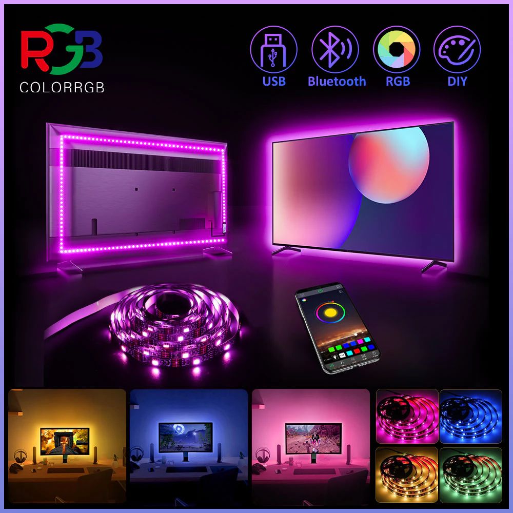 ไฟ LED Strip Music Sync RGB TV Backlight App/รีโมทคอนโทรล 5W 5V USB ขับเคลื่อนบ้านแบบยืดหยุ่น