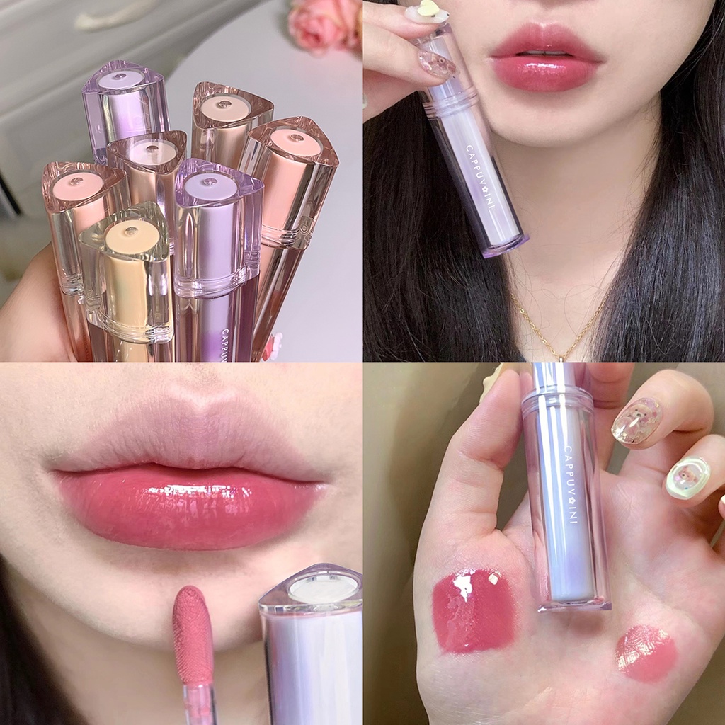 Cappuvini Crystal Mirror Lip Gloss Nude Lip Tint ลิปสติกกันน้ําติดทนนาน Non-stick Cup Lip Glaze