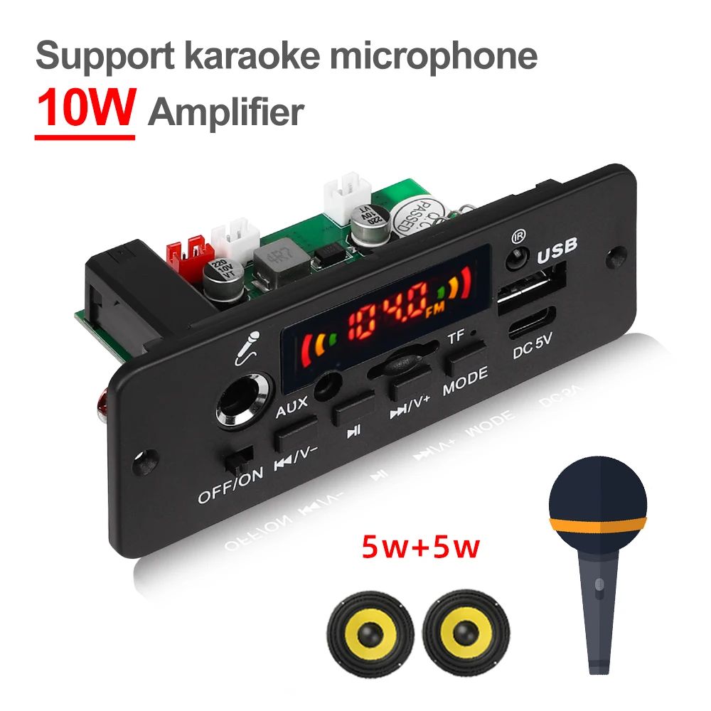 Dc 5V 10W บลูทูธ 5.0 สเตอริโอ DIY เครื่องเล่น MP3 ถอดรหัสบอร์ด 2 * 5W เครื่องขยายเสียง โมดูลวิทยุ FM ไร้สาย TF USB แฮนด์ฟรี โทร
