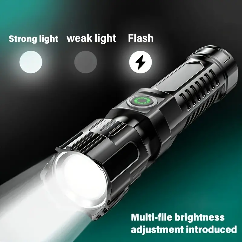 ไฟฉาย LED แบบชาร์จไฟได้ 1 ชิ้น, ไฟฉายแสงที่แข็งแกร่ง, วัสดุ ABS, Zoomable, โหมดแสง 3 โหมด, ไฟแฟลชกันน้ํากลางแจ้งสําหรับตั้งแคมป์, เดินป่า, ฉุกเฉิน