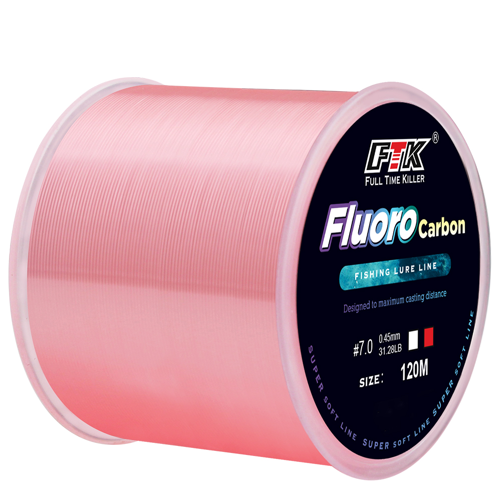 Ftk สายเชือกไนล่อน เคลือบคาร์บอนไฟเบอร์ สีชมพู สําหรับตกปลาคาร์พ 120 เมตร