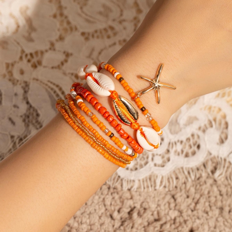 ชุดสร้อยข้อมือลูกปัดโบฮีเมียนพร้อมปลาดาวเสน่ห์7ชิ้นเครื่องประดับชายหาดสําหรับผู้หญิงของขวัญ - รูปที่ 4