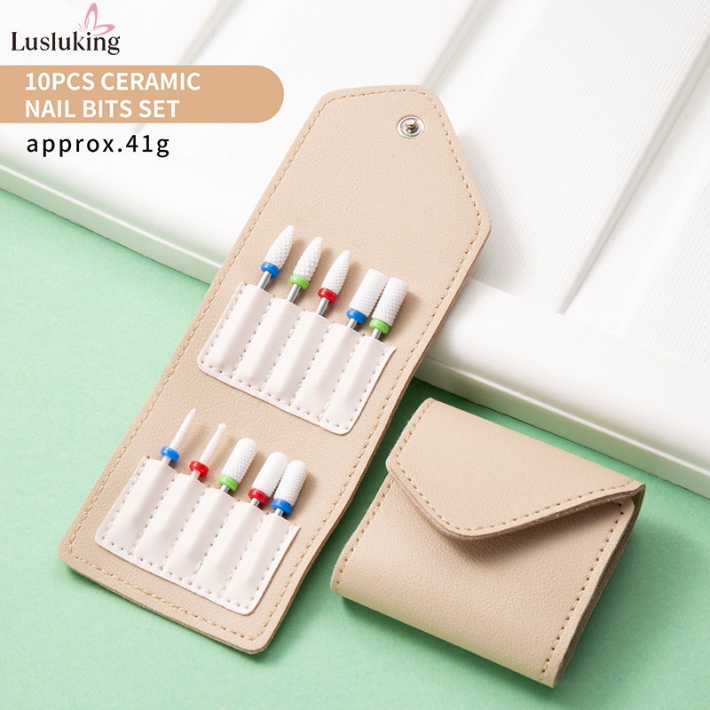 Lusluking ชุดดอกสว่านเซรามิค สําหรับตกแต่งเล็บ 10 ชิ้น ต่อถุง