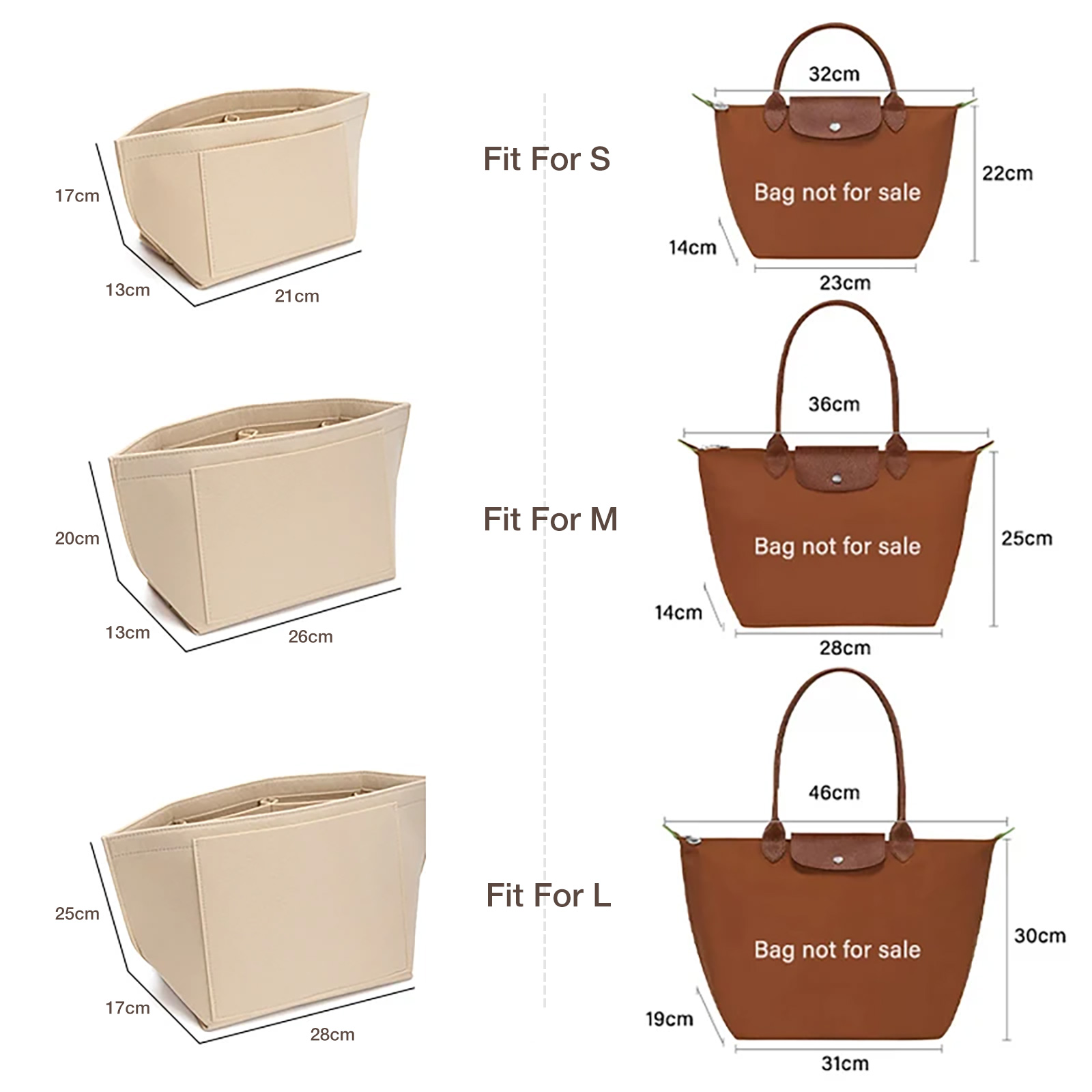 Make Up Organizer Felt Insert Bag เหมาะสําหรับ Longchamp Le Pliage กระเป๋าถือ Liner Bag Felt Cloth
