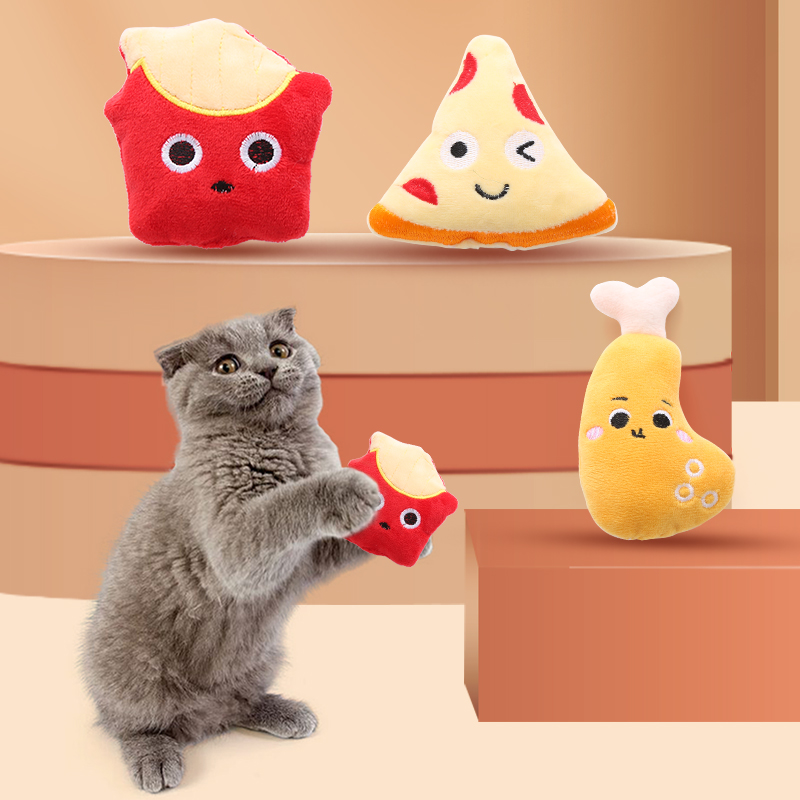 ของเล่นตุ๊กตาไก่ พิซซ่า เฟรนช์ฟราย น่ารัก สําหรับสัตว์เลี้ยง แมว