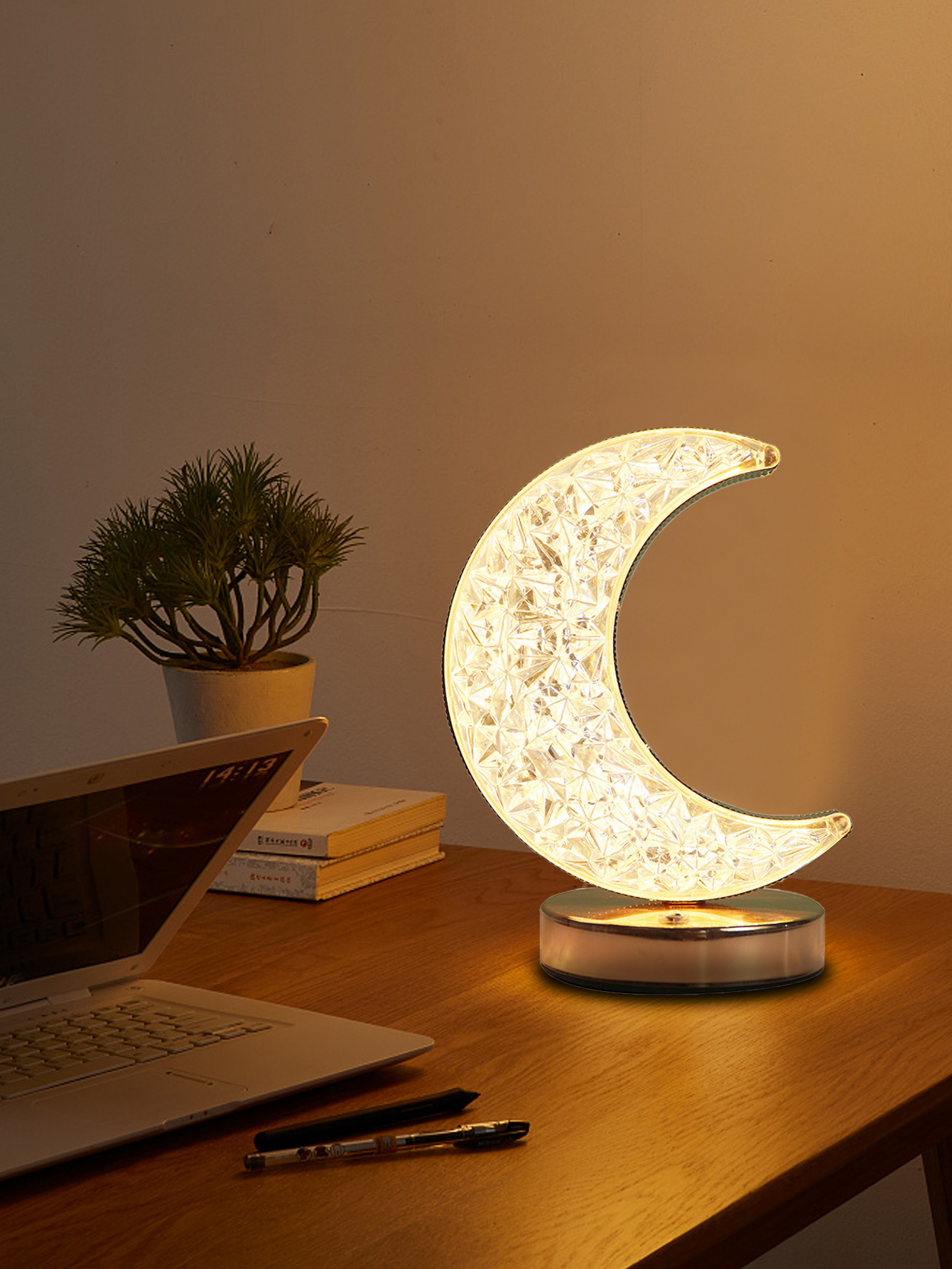 โคมไฟตั้งโต๊ะ LED รูปดวงจันทร์น่ารัก 3 สี สําหรับห้องนอน ห้องนั่งเล่น ออฟฟิศ ห้องรับประทานอาหาร 1 ชิ้น