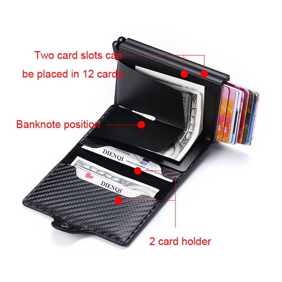 กระเป๋าสตางค์ปิดกั้น RFID Trifold | ที่ใส่บัตรหนัง PU และอะลูมิเนียมคุณภาพสูงสําหรับผู้ชาย | กระเป๋าเงินมินิมอล