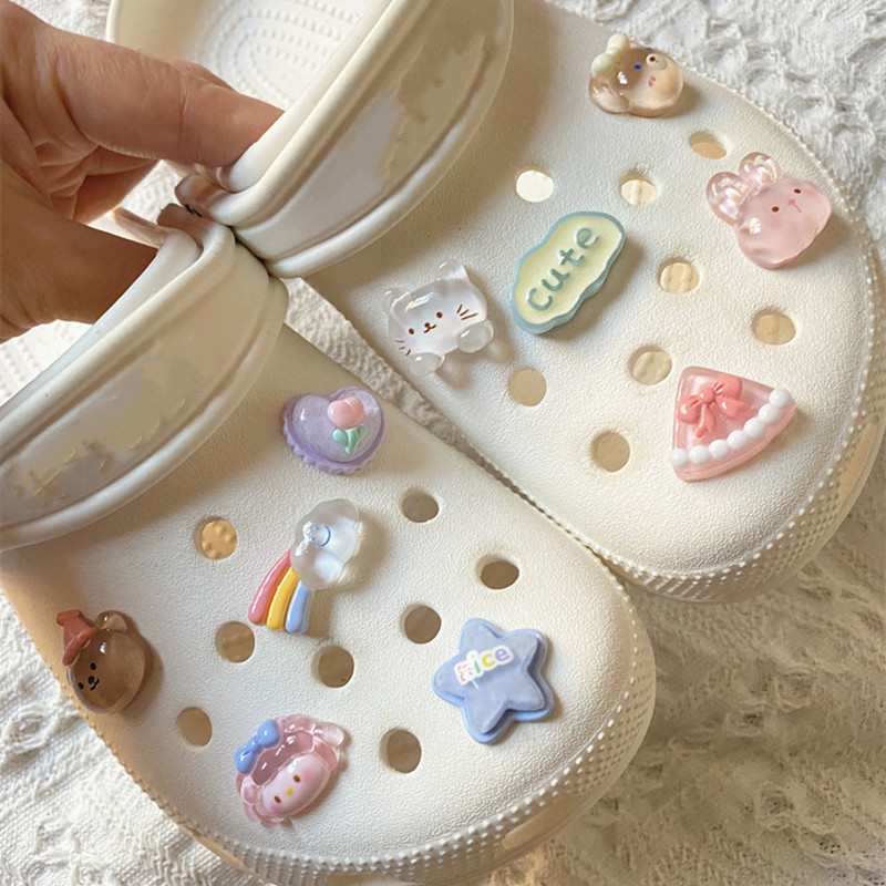 10 ชิ้นชุด Charms เค้กโปร่งใส Cube Rainbow Cloud แฟชั่นอุปกรณ์เสริมสําหรับรองเท้า