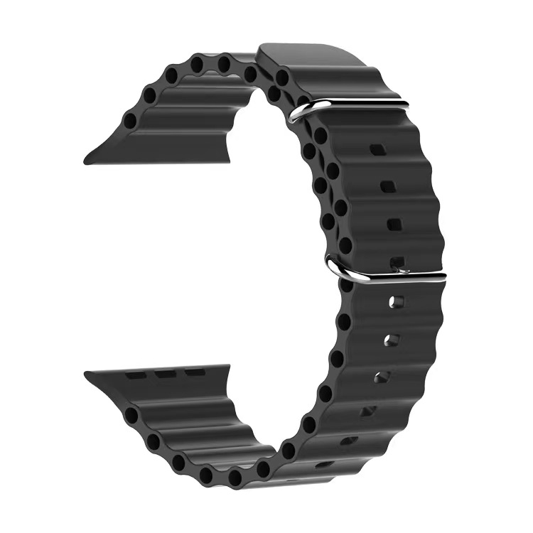 สายนาฬิกาข้อมือ ซิลิโคนนิ่ม แต่งหัวเข็มขัดคู่ สวมใส่สบาย สําหรับ Apple Watch