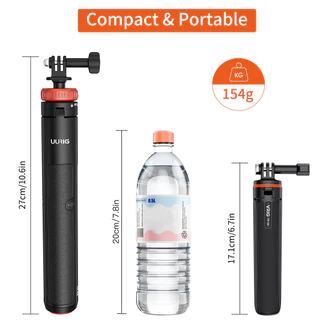 ขาตั้งกล้องเซลฟี่แบบขยายได้ VRIG TP-08 สำหรับ Insta360 X3 อุปกรณ์เสริม GoPro สำหรับ GoPro Max Hero 10 9 8 7 6 5 4, DJI Osmo Action, Insta 360 One R และกล้องแอคชั่นอื่นๆ (20.1'') สีดำ