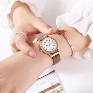 เคสโลหะผสมนาฬิกาควอตซ์อเนกประสงค์สําหรับผู้หญิงพร้อมสร้อยข้อมือสแตนเลสสําหรับสวมใส่ทุกวัน