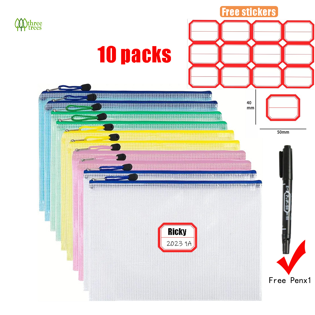 กระเป๋าเอกสาร PVC แบบหนา กันน้ํา ขนาด A4 มีซิป สําหรับใส่เอกสารนักเรียน เครื่องเขียน 10 ชิ้น