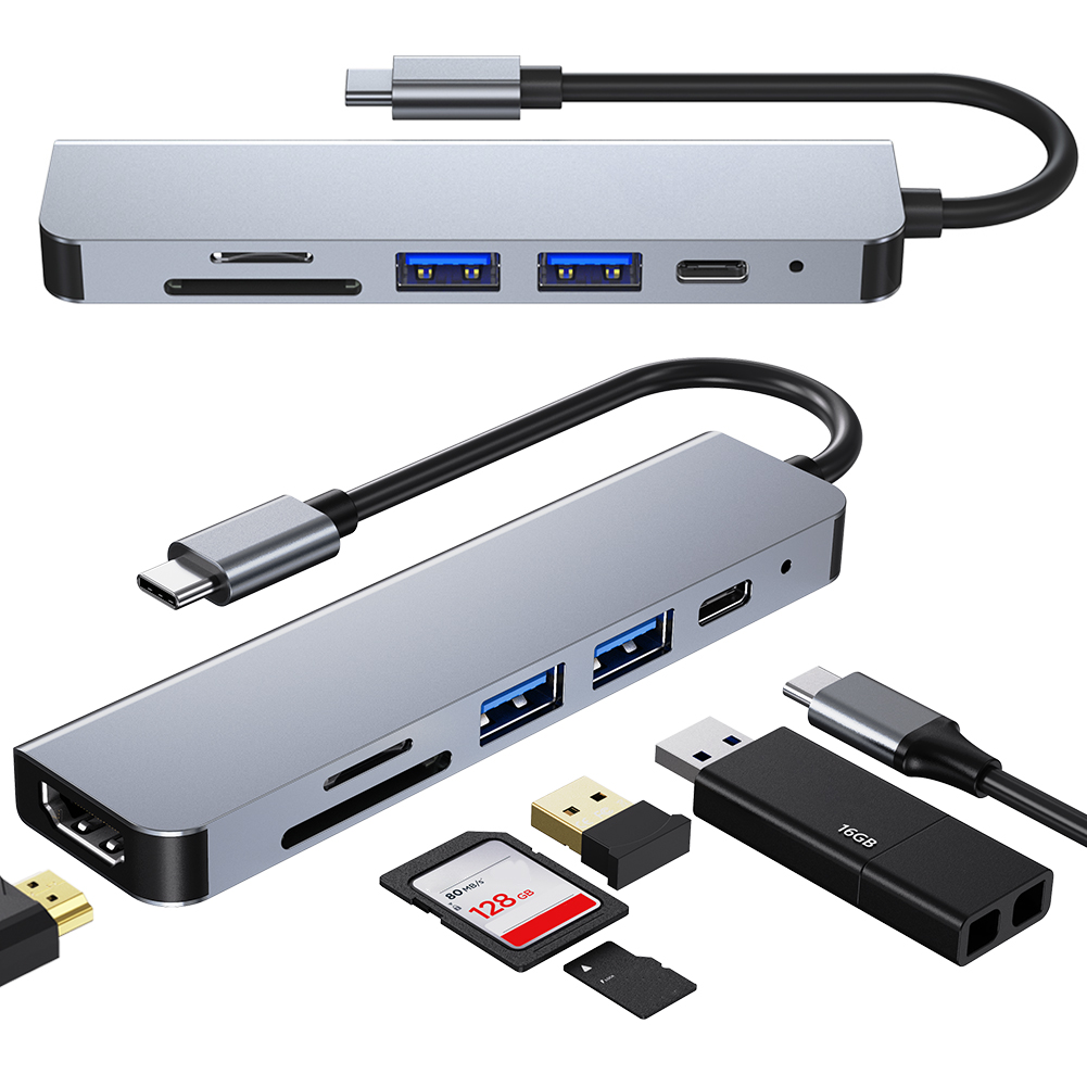 Hub 6 in 1 USB C 100W PD 4K HDMI Compatible Splitter USB3.0 Dongle สําหรับ Macbook Air Pro