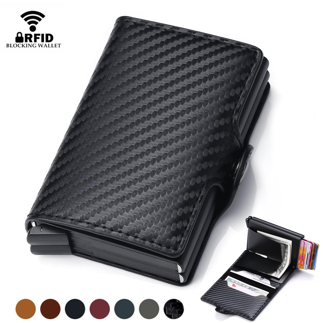 กระเป๋าสตางค์ปิดกั้น RFID Trifold | ที่ใส่บัตรหนัง PU และอะลูมิเนียมคุณภาพสูงสําหรับผู้ชาย | กระเป๋าเงินมินิมอล