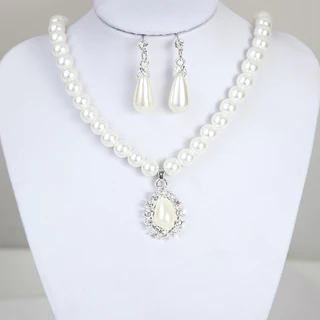 ต่างหูมุกหรูหราและชุดสร้อยคอ Waterdrop Diamond-Encrusted เจ้าสาวแฟชั่นอุปกรณ์เสริมอินเทรนด์