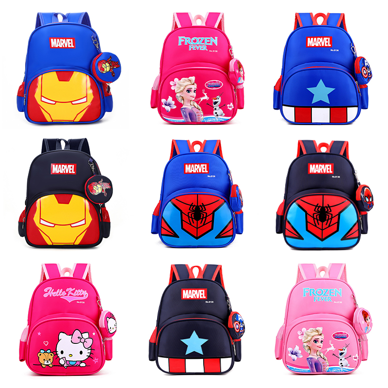 กระเป๋าเป้สะพายหลัง ลายการ์ตูน Spiderman Captain Frozen แฟชั่นสําหรับเด็กนักเรียนอนุบาล