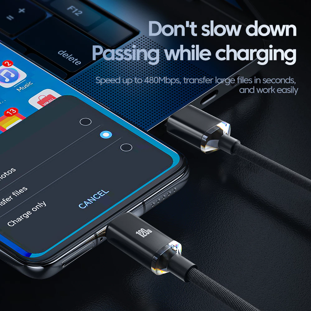 120W 6A สาย USB Type C สายชาร์จเร็วสําหรับสมาร์ทโฟนการส่งสัญญาณสายไฟชาร์จเร็ว thumbnail 6