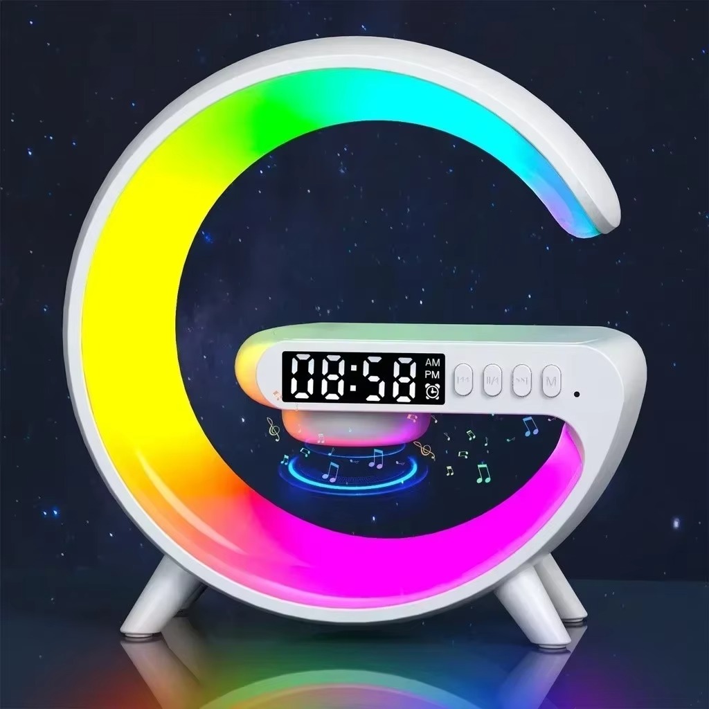 4in1led บรรยากาศ RGB เครื่องชาร์จไร้สายลําโพงบลูทูธโคมไฟตั้งโต๊ะมากกว่า 10 โหมดสีอ่อน